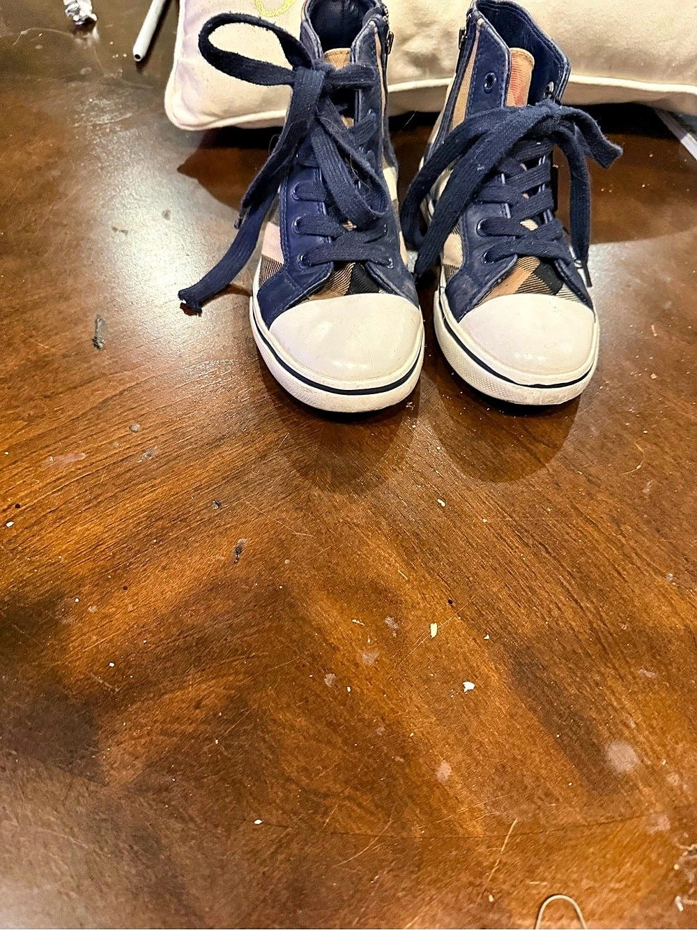 Burberry Kids Check High-Top Sneakers Blue & Brown